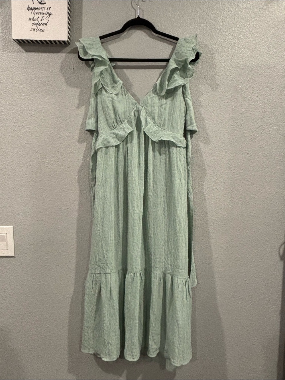 Trixxi Light Sage Ruffle V-Neck Midi Dress